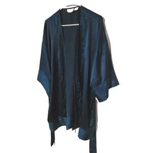 Vintage Victoria’s Secret Gold Label Dark Green Silky Self Tie Kimono Robe